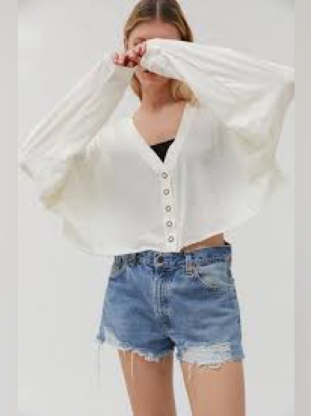 Urban Outfitters Out From Under Button-Front V-Neck Oversized Draped Sleeve Top